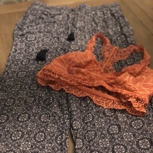 Navy blue white and blue flair pants